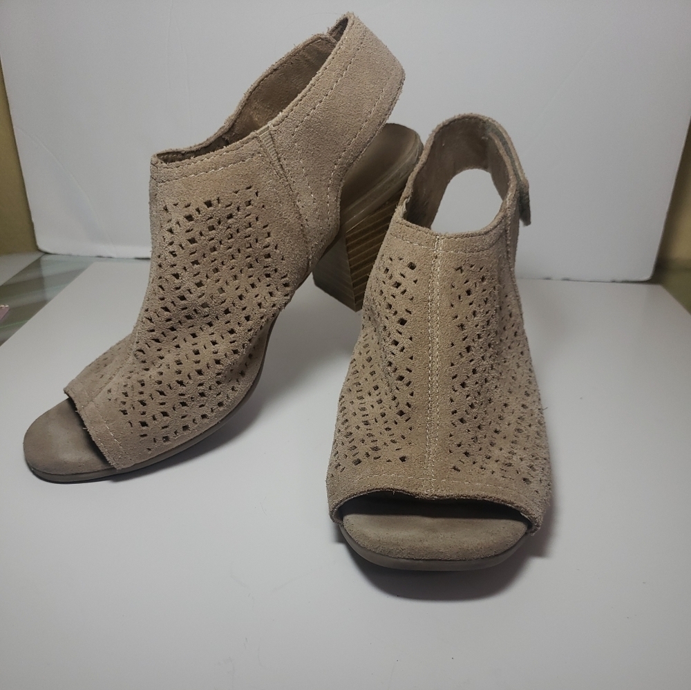e heels upper‎ leather peep toe bare heel ankle boots 9